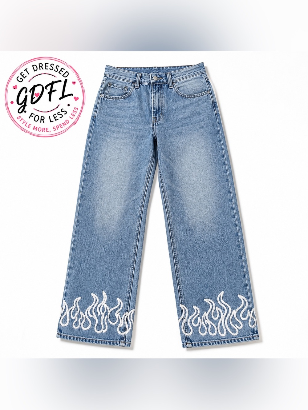 Manfinity Flame Jeans Y2K Streetwear Blue Denim Wide Leg Womens Small 32x30 - Picture 2 of 13